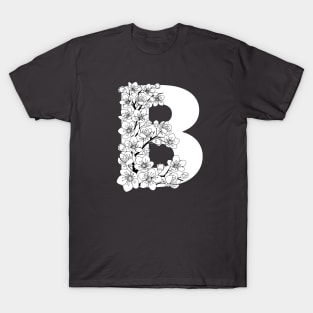 Monochrome capital letter B patterned with sakura twig T-Shirt